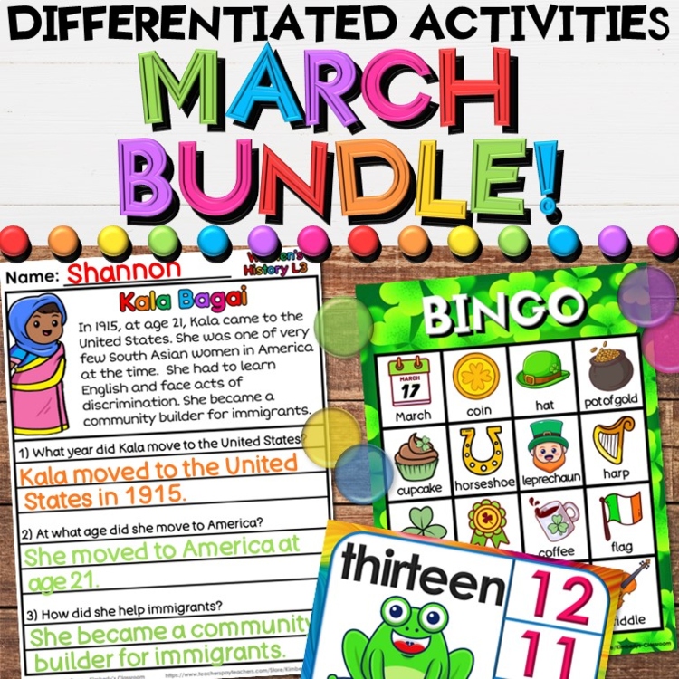 March Growing Bundle with Women's History, Spring & St. Patrick's Day Activities