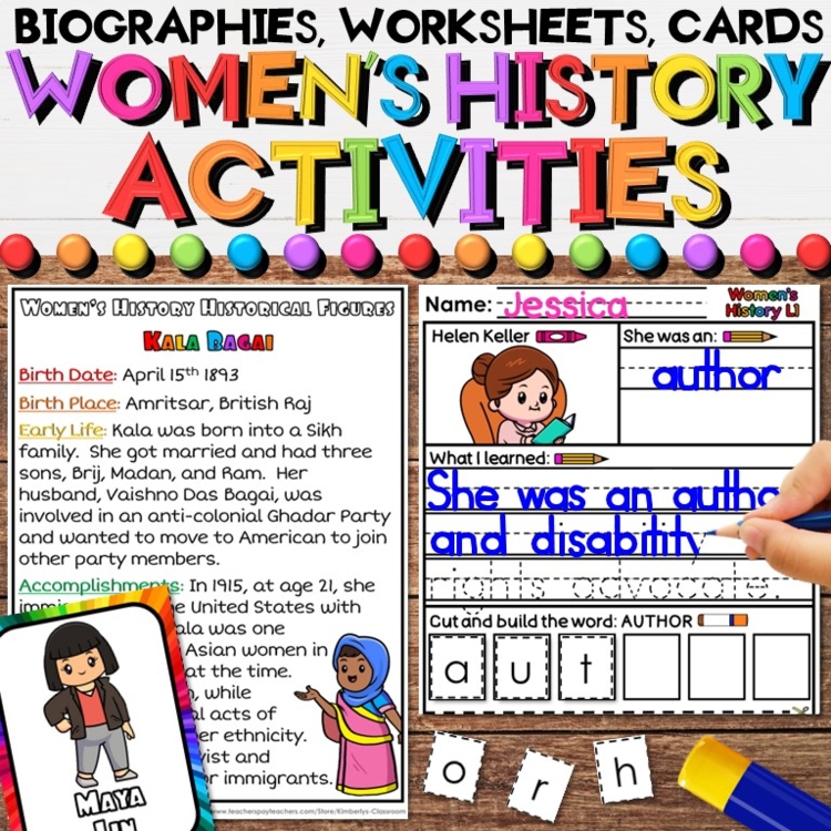 Women's History Worksheets with Biography Fact Sheets & Flashcard Activities