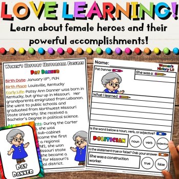 Women's History Worksheets with Biography Fact Sheets & Flashcard Activities, image 2