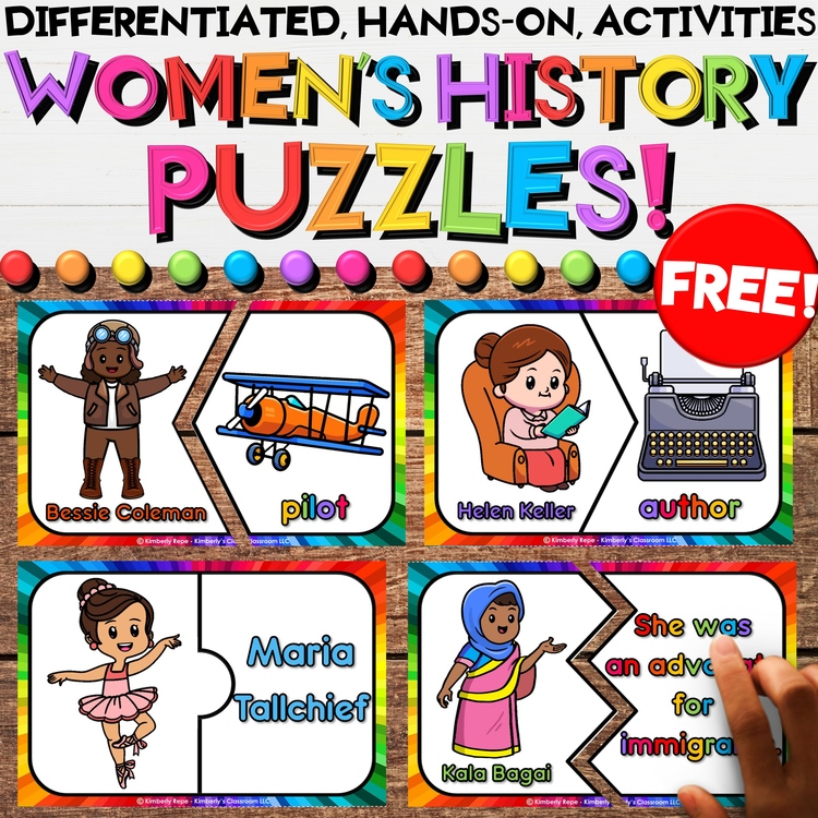 FREE Women's History Puzzle Activities with Important Facts About Each Figure