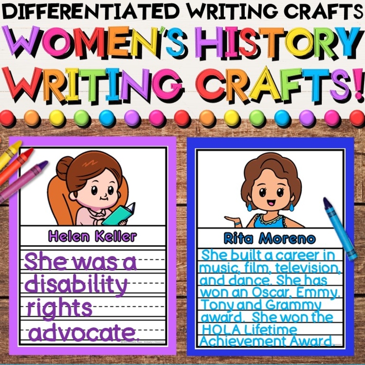 Women's History Writing Crafts with Differentiated Coloring & Drawing Activities