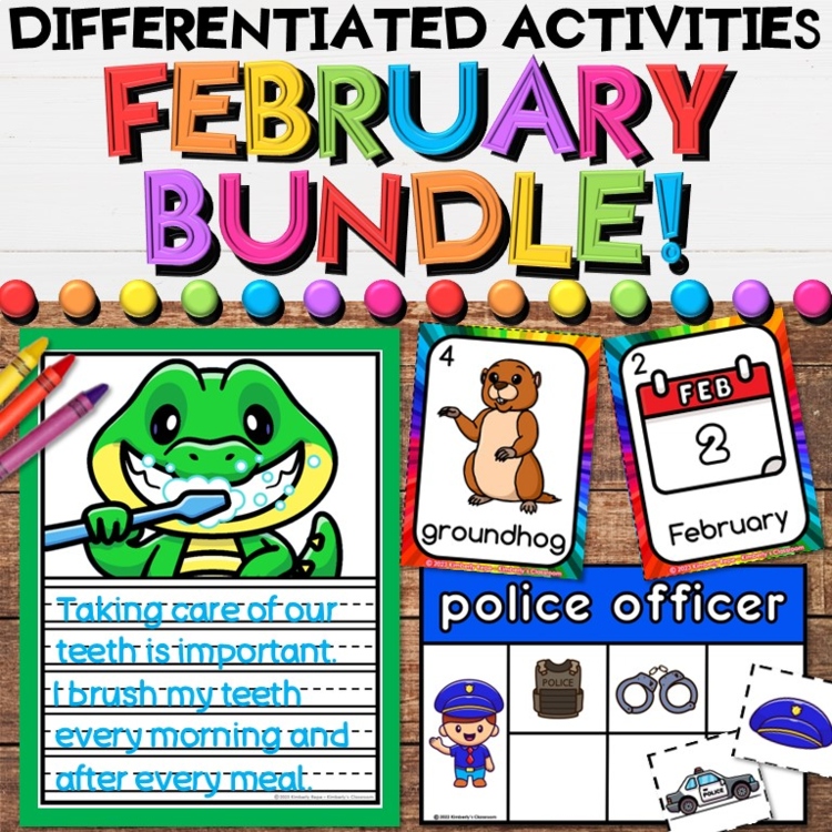 February Growing Bundle with Black History, Dental Health, Groundhog Activities
