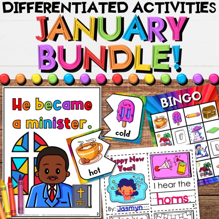 January Growing Bundle with Martin Luther King, Opposites, New Years Activities