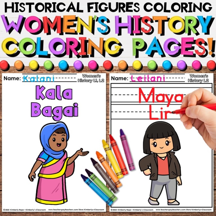 Women's History Coloring Pages with Diverse Historical Figure Writing Activities