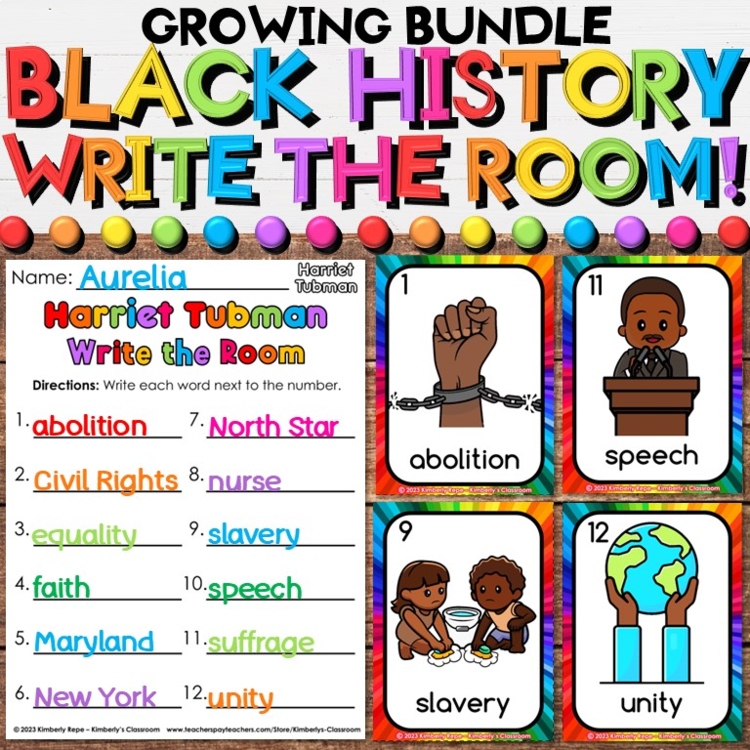 Black History Write the Room Growing Bundle with Movement & Writing Activities