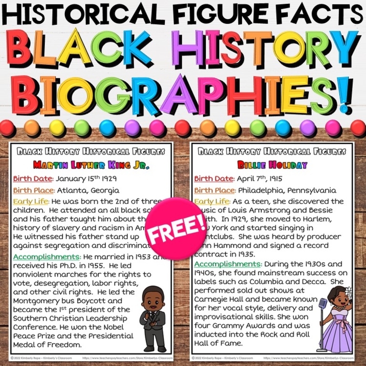 Black History Month Biography Sheets and Historical Leaders Fact Posters FREEBIE
