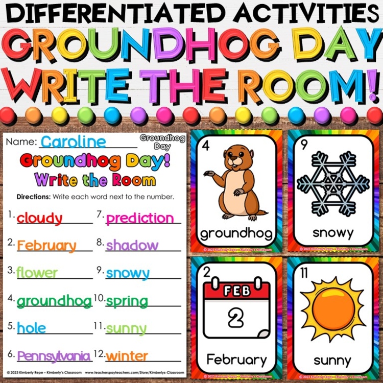 Groundhog Day Write the Room Vocabulary Activities for February Literacy Centers