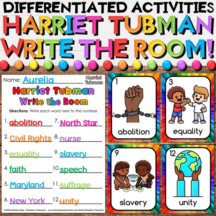 Harriet Tubman Write the Room Vocabulary Activities for Black History Month