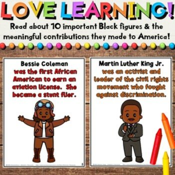 Black History Figures Early Readers, Reading Comprehension & Coloring Activities, image 2