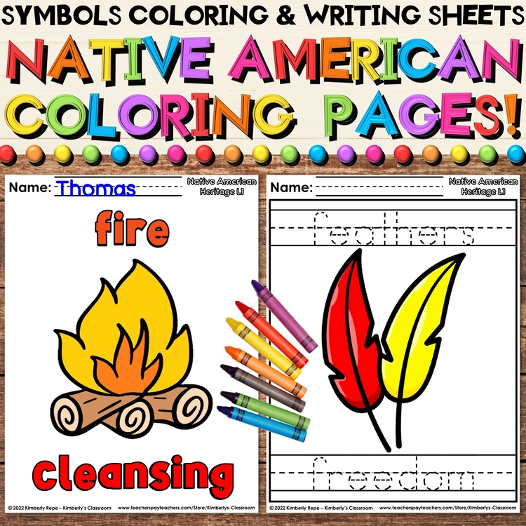 Native American Coloring Pages & Writing Activities about Nature Symbols
