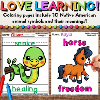 Native American Coloring Pages & Writing Activities about Animal Symbols, image 2