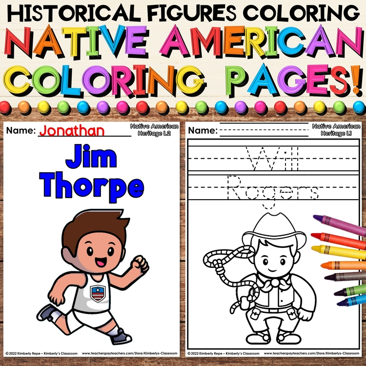 Native American Coloring Pages & Writing Activities about Historical Figures