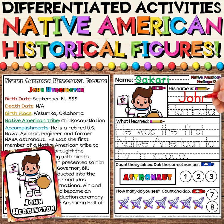 Native American Historical Figures Worksheets Bio Sheets, & Flashcard Activities