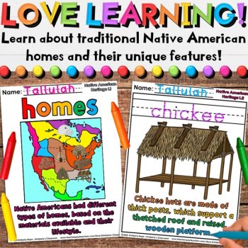 Native American Homes Worksheet Activities, Emergent Reader & Coloring Booklet, image 2