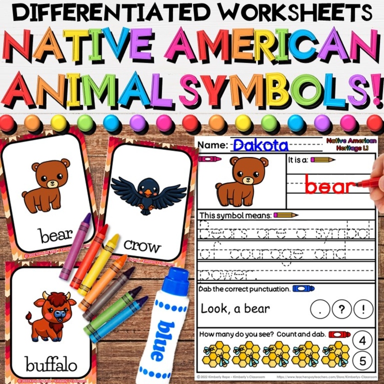 Native American Heritage Worksheet Activities Animal Symbols, Math, & Literacy