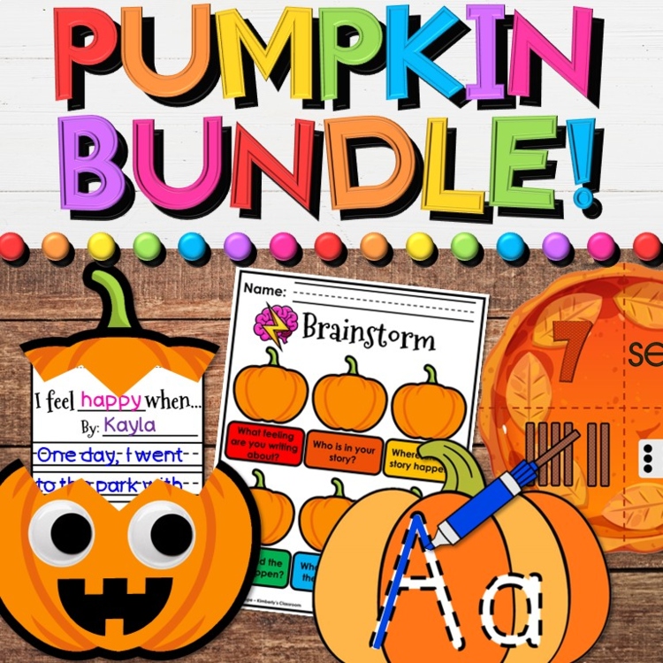 Pumpkin Activities Bundle for October with Fall Math, Literacy Games & Crafts