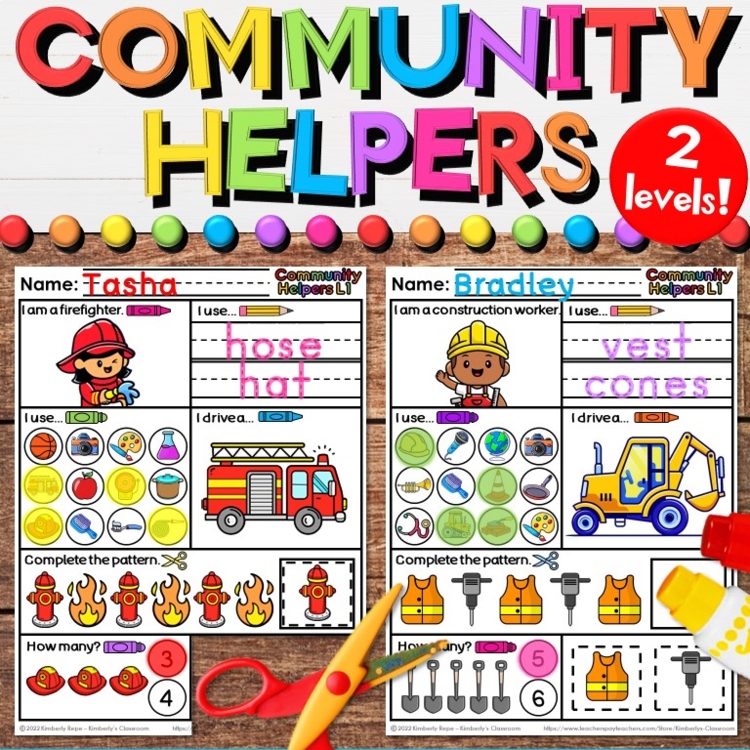 Community Helpers Worksheets for Career Education & Elementary Job Exploration