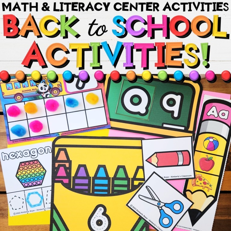 Back to School Math & Literacy Centers Task Cards & Play Mats Activities