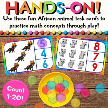 Safari Math Task Cards & Summer Animal Clip Cards for Counting Objects to 20, image 2