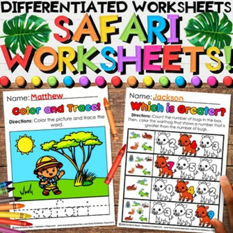 Summer Safari Worksheets - Math & Literacy Activities for End of the Year Review