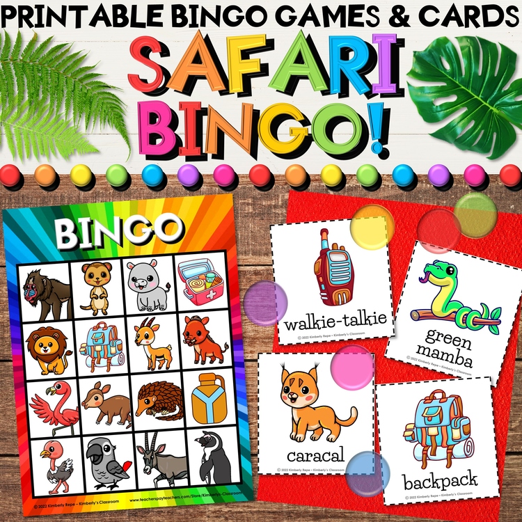 African Animals and Safari Bingo Game - End of the Year Vocabulary Activities