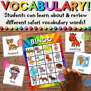 African Animals and Safari Bingo Game - End of the Year Vocabulary Activities, image 3