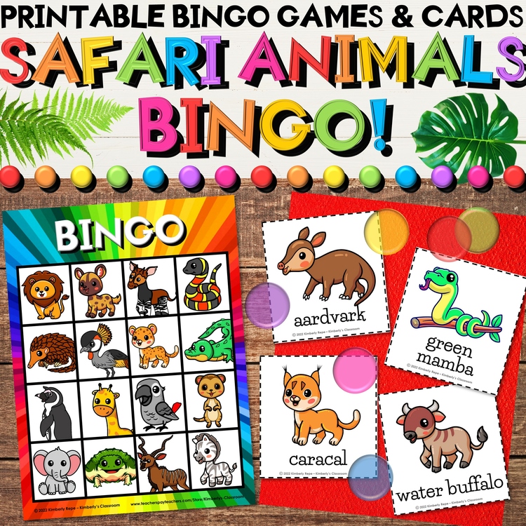 Safari Bingo Games -  Zoo & African Animals Vocabulary Summer Activities