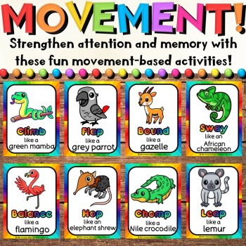 Safari & Zoo Animals Movement Cards for Brain Breaks, Self Regulation & Sensory, image 2