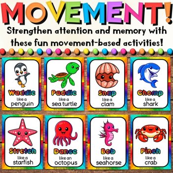 Sea Animals Movement Cards for Summer Brain Breaks with Ocean Vocabulary, image 2