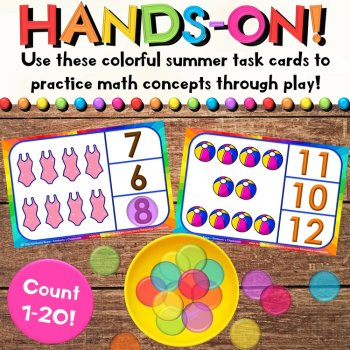 Summer Math Task Cards for Beach Addition, Subtraction, Ten Frames, & Counting, image 2