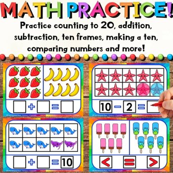 Summer Math Task Cards for Beach Addition, Subtraction, Ten Frames, & Counting, image 3