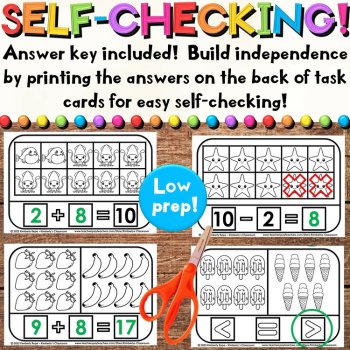 Summer Math Task Cards for Beach Addition, Subtraction, Ten Frames, & Counting, image 4