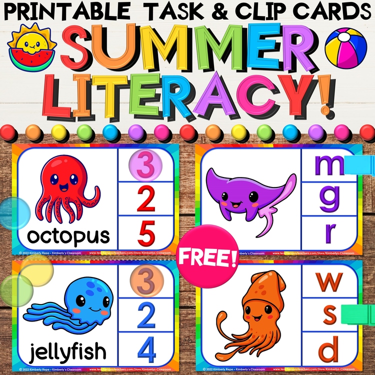 Sea Animal Phonics Task Cards for Literacy, Syllables & Beginning Letter Sounds