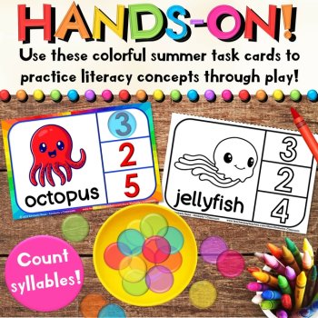 Sea Animal Phonics Task Cards for Literacy, Syllables & Beginning Letter Sounds, image 2