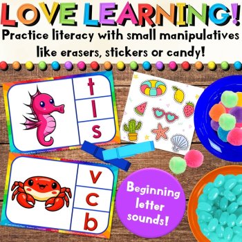 Sea Animal Phonics Task Cards for Literacy, Syllables & Beginning Letter Sounds, image 3