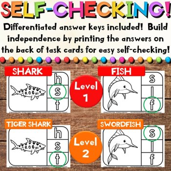 Sea Animal Phonics Task Cards for Literacy, Syllables & Beginning Letter Sounds, image 4