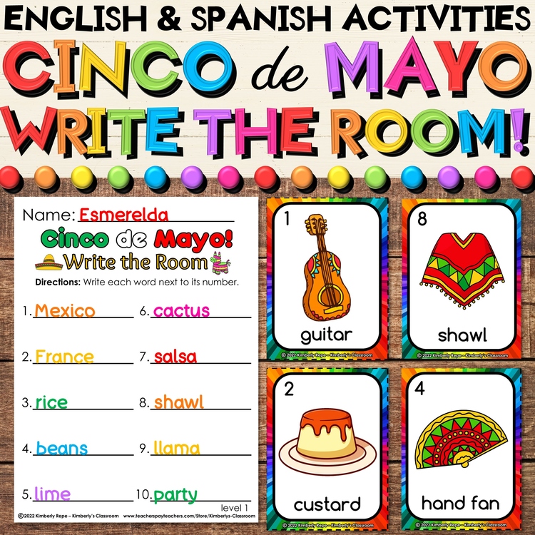Cinco de Mayo Write the Room - Spanish & English Vocabulary & Recording Sheets