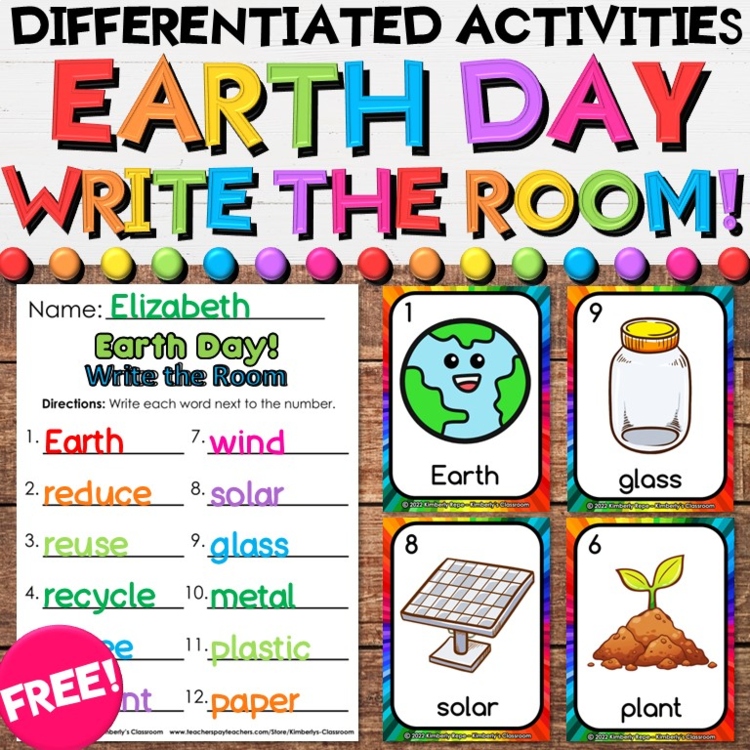 FREE Earth Day & Recycling Write the Room Vocabulary Cards & Recording Sheets