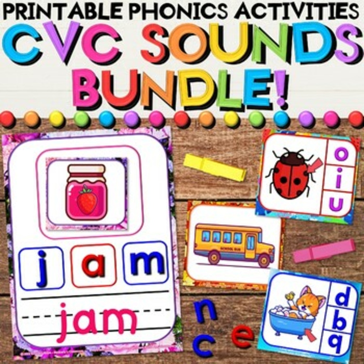 CVC Beginning, Middle, Ending Letter Sounds Year Long Activities Bundle