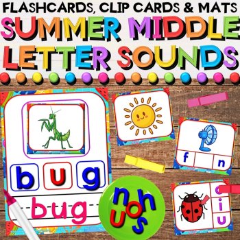 CVC Middle Letter Sounds Year Long Bundle with Clip Cards, & Play Mat Activities, image 3