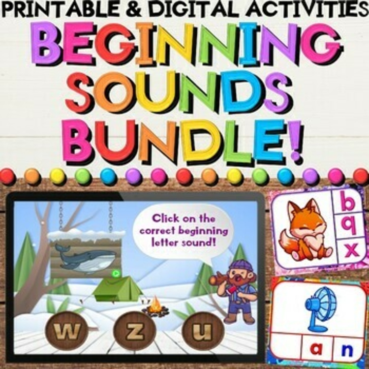 Beginning Letter Sounds Year Long Bundle with Clip Cards, Play Activities & More