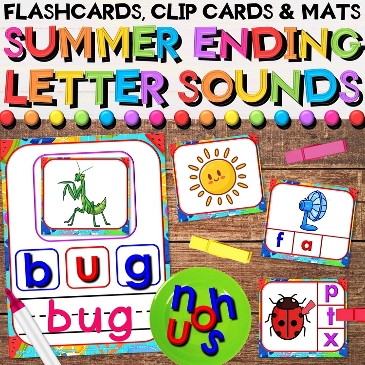 Summer CVC Ending Letter Sounds Phonics Center - Task Cards & Writing Activities