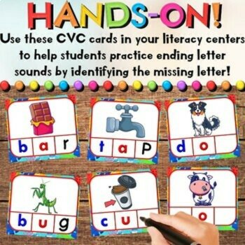 Summer CVC Ending Letter Sounds Phonics Center - Task Cards & Writing Activities, image 3