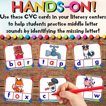 Summer CVC Middle Letter Sounds Phonics Center - Task Cards & Writing Activities, image 3