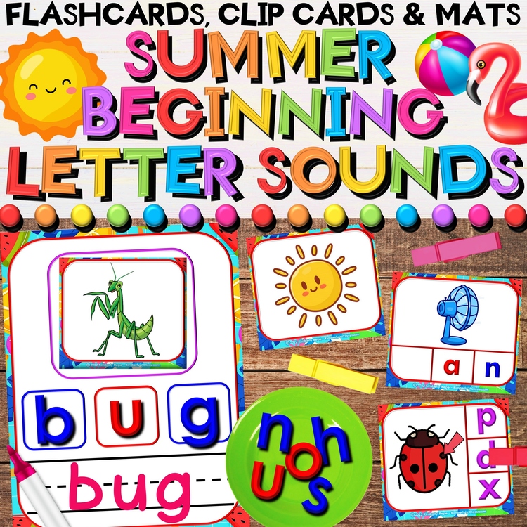 Summer CVC Beginning Letter Sounds Center - Task Cards & Writing Activities