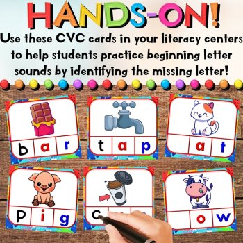 Summer CVC Beginning Letter Sounds Center - Task Cards & Writing Activities, image 3