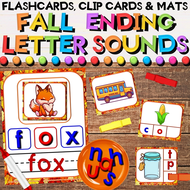 Fall CVC Ending Letter Sounds Phonics Center - Task Cards & Writing Activities