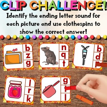 Fall CVC Ending Letter Sounds Phonics Center - Task Cards & Writing Activities, image 4