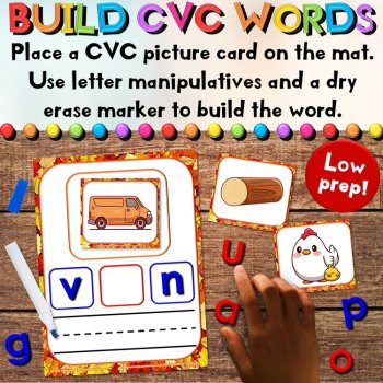 Fall CVC Middle Letter Sounds Phonics Center - Task Cards & Writing Activities, image 2