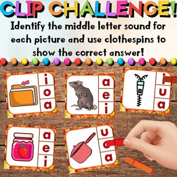 Fall CVC Middle Letter Sounds Phonics Center - Task Cards & Writing Activities, image 4